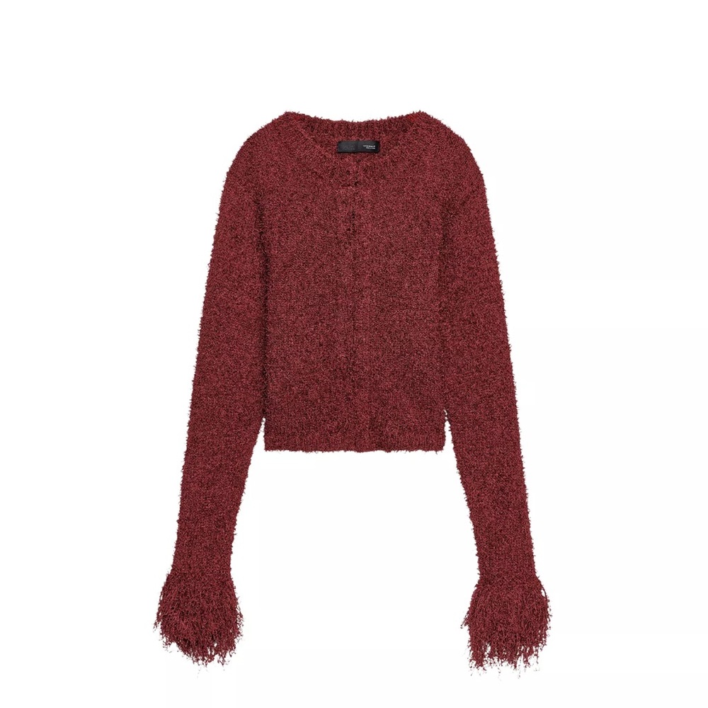 Zara Burgundy Fringe Knit Cardigan